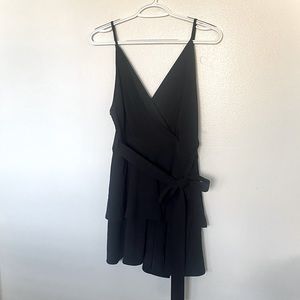 Black Spaghetti Strap V-Neck Romper Dress